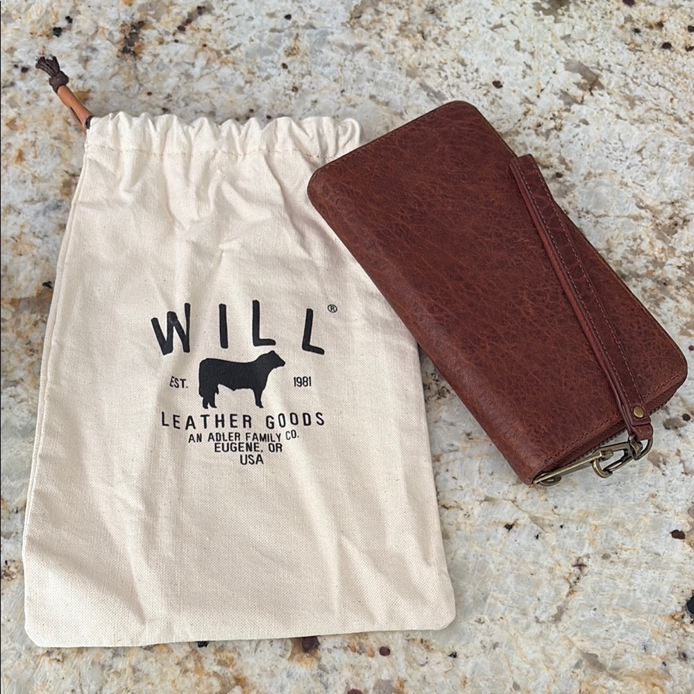 Will Leather Goods Rich Brown Leather Clutch Wallet